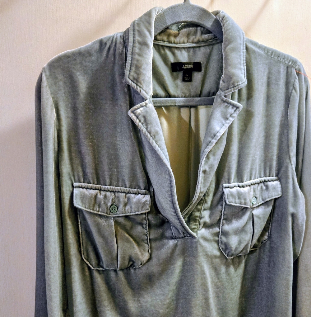 J Crew Light Seafoam Green Velvet Top